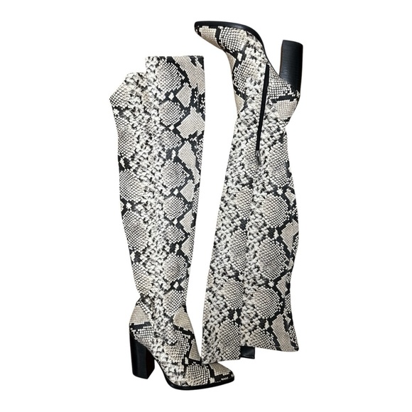 Vince Camuto Black and White Over the Knee Boots with Block Heel - Picture 1 of 4
